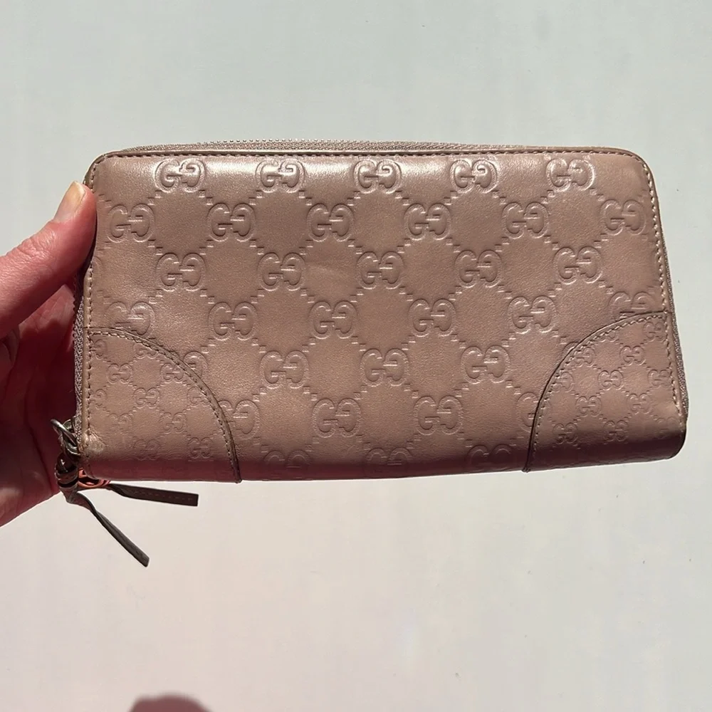 Authentic Gucci Guccissima Large Blush Pink Nude Zip Around Continental Wallet - Picture 3 of 17